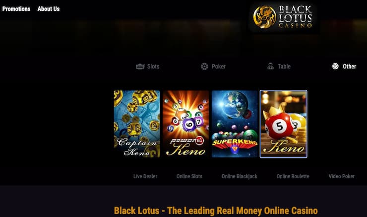 An image of an online keno selection at Black Lotus, one of the best sites to learn keno rules.